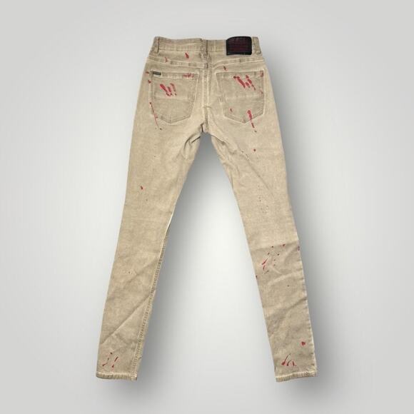 Serenade KILL BILL Men’s Jeans Size 28 L31 Beige with Red Paint - Picture 2 of 9